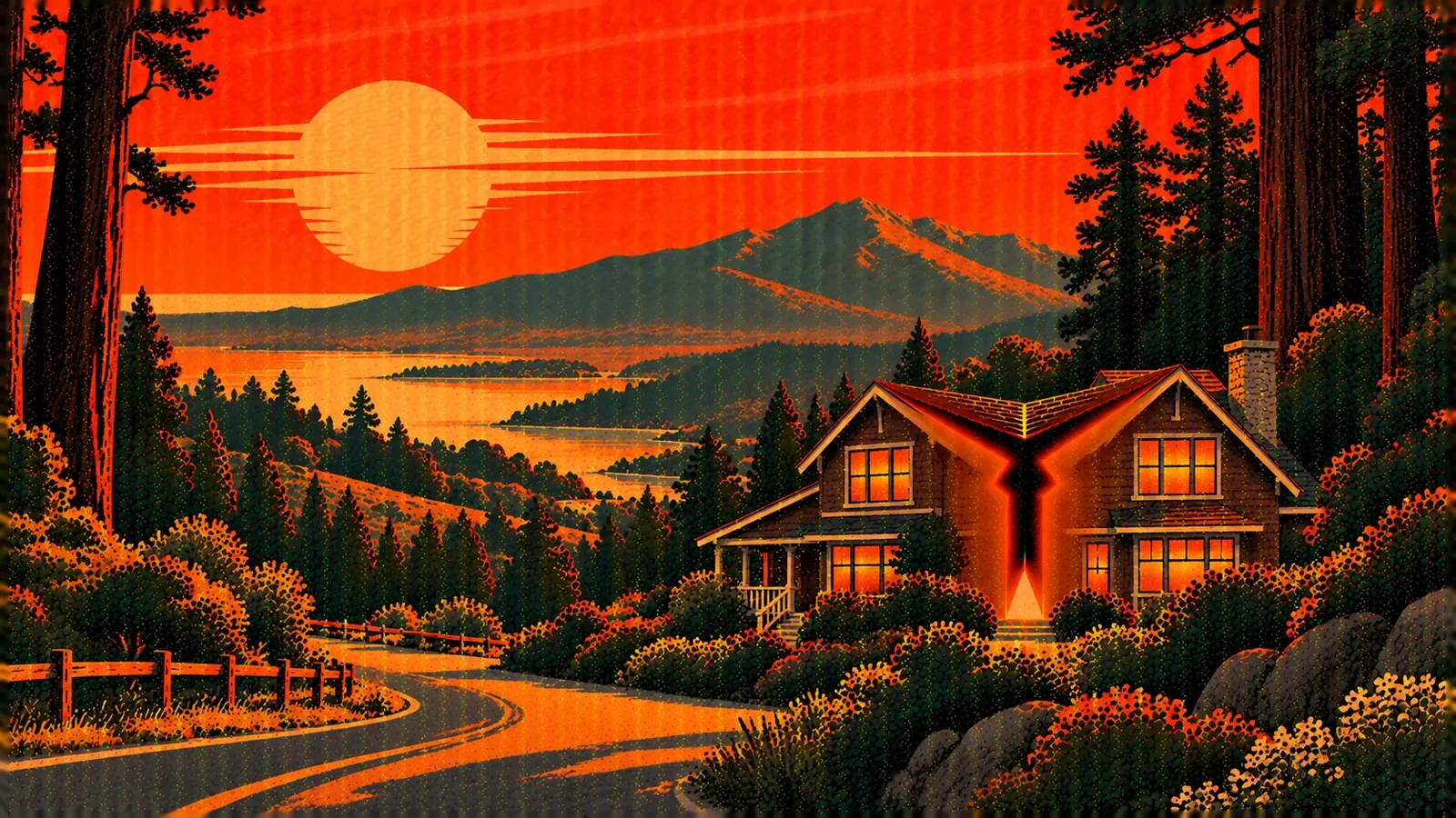 Illustration of a Mill Valley brown-shingle home split down the middle among redwoods with Mount Tamalpais behind it, representing a co-owned property partition